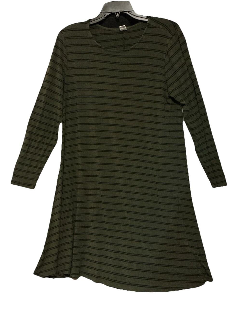 Old Navy Pullover Long Sleeve Swing Dress SZ L Green With Black Stripes